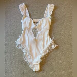 NWT For Love And Lemons White Lace Detail Lingerie Bodysuit